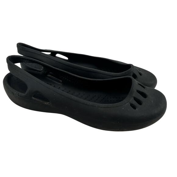 Crocs Thea sling back black flat slip on rubber cushioned footbed comfort size 7 - Picture 1 of 7